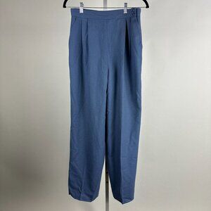 Vtg 80s Christian Dior Womens Blue Textured Pleated High Waist Dress Pants 12
